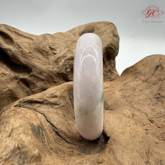 【肌容雪】天然緬甸A貨粉底綠飄花翡翠平安鐲 編號298(鐲圍55.5mm#17.5號)