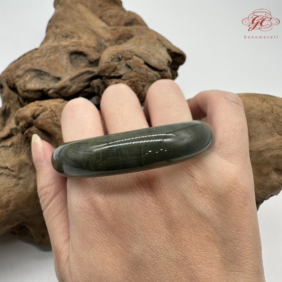 【肌容雪】天然緬甸A貨老油青滿綠翡翠平安鐲 編號299(鐲圍57.5mm#18號)