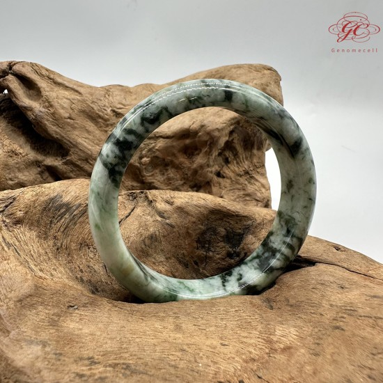 【肌容雪】天然緬甸A貨綠飄花翡翠平安鐲 編號303(鐲圍58.3mm#18.5號)