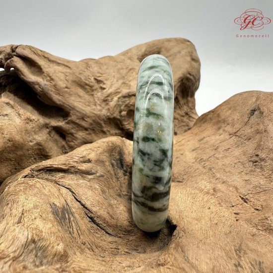 【肌容雪】天然緬甸A貨綠飄花翡翠平安鐲 編號303(鐲圍58.3mm#18.5號)