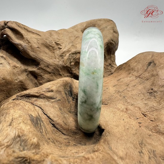 【肌容雪】天然緬甸A貨綠飄花翡翠平安鐲 編號303(鐲圍58.3mm#18.5號)