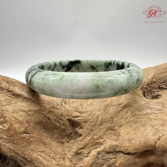 【肌容雪】天然緬甸A貨綠飄花翡翠平安鐲 編號303(鐲圍58.3mm#18.5號)