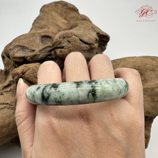 【肌容雪】天然緬甸A貨綠飄花翡翠平安鐲 編號303(鐲圍58.3mm#18.5號)