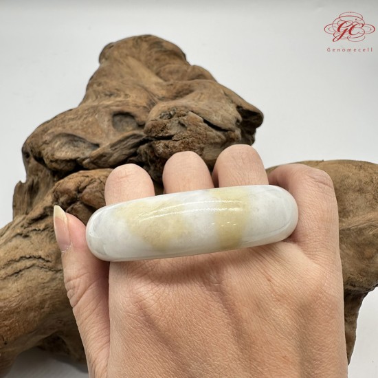 【肌容雪】天然緬甸A貨白底帶金翡翠平安鐲 編號305(鐲圍56.9mm#18號)