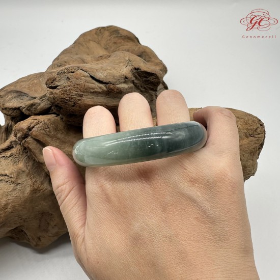 【肌容雪】天然緬甸A貨冰藍半山半水翡翠平安鐲 編號309(鐲圍57.4mm#18號)