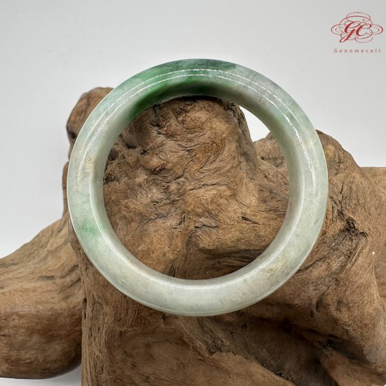 【肌容雪】天然緬甸A貨翡翠正陽白底綠飄花平安鐲 編號310(鐲圍54.3mm#17號)