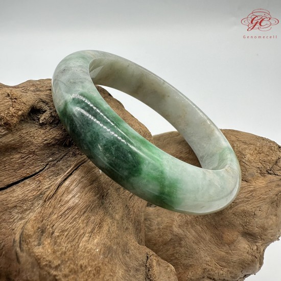 【肌容雪】天然緬甸A貨翡翠正陽白底綠飄花平安鐲 編號310(鐲圍54.3mm#17號)