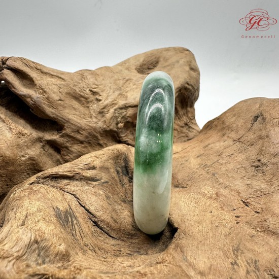 【肌容雪】天然緬甸A貨翡翠正陽白底綠飄花平安鐲 編號310(鐲圍54.3mm#17號)