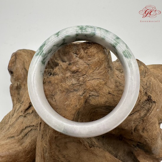 【肌容雪】天然緬甸A貨翡翠白底飄花平安鐲 編號316(鐲圍58.3mm#18.5號)