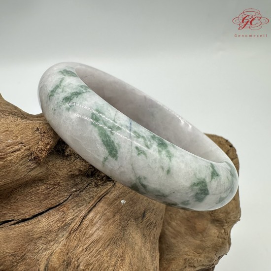 【肌容雪】天然緬甸A貨翡翠白底飄花平安鐲 編號316(鐲圍58.3mm#18.5號)