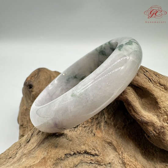 【肌容雪】天然緬甸A貨翡翠白底飄花平安鐲 編號316(鐲圍58.3mm#18.5號)