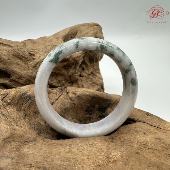 【肌容雪】天然緬甸A貨翡翠白底飄花平安鐲 編號316(鐲圍58.3mm#18.5號)