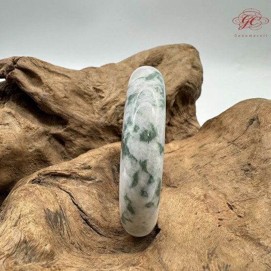 【肌容雪】天然緬甸A貨翡翠白底飄花平安鐲 編號316(鐲圍58.3mm#18.5號)