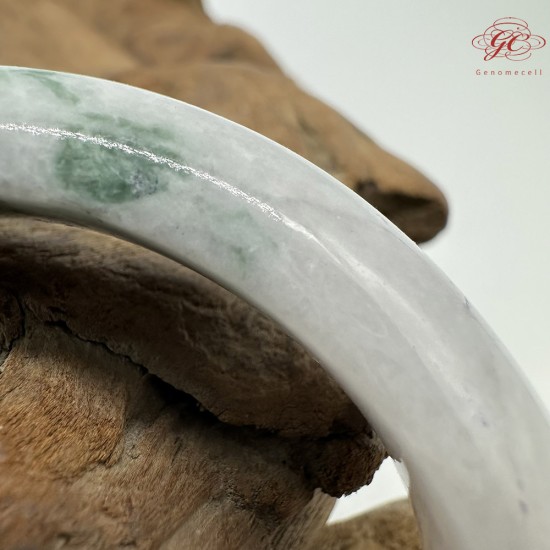 【肌容雪】天然緬甸A貨翡翠白底飄花平安鐲 編號316(鐲圍58.3mm#18.5號)