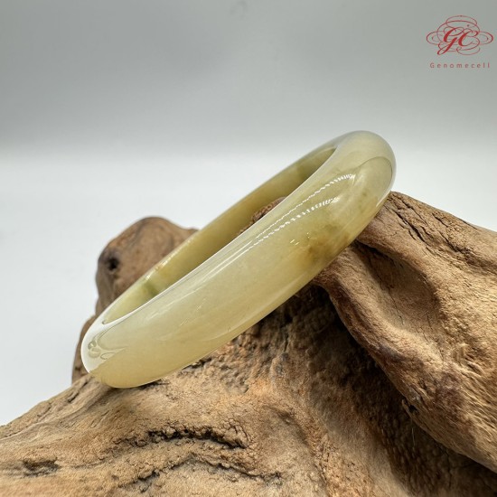 【肌容雪】天然緬甸A貨糯冰黃飄花翡翠平安鐲 編號321(鐲圍55.4mm#17.5號)