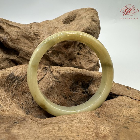 【肌容雪】天然緬甸A貨糯冰黃飄花翡翠平安鐲 編號321(鐲圍55.4mm#17.5號)