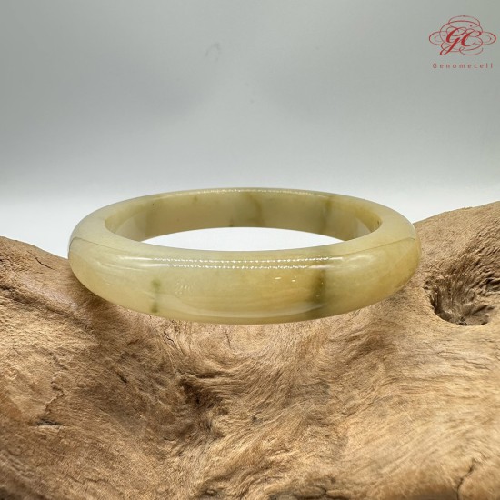 【肌容雪】天然緬甸A貨糯冰黃飄花翡翠平安鐲 編號321(鐲圍55.4mm#17.5號)