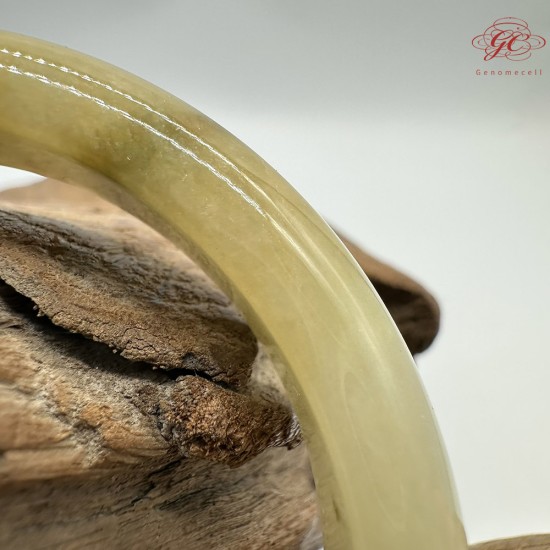 【肌容雪】天然緬甸A貨糯冰黃飄花翡翠平安鐲 編號321(鐲圍55.4mm#17.5號)