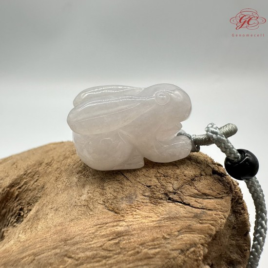 【肌容雪】天然緬甸A貨翡翠糯冰兔子造型吊墜繩 編號324