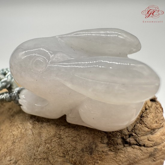 【肌容雪】天然緬甸A貨翡翠糯冰兔子造型吊墜繩 編號324