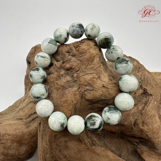 【肌容雪】天然緬甸A貨翡翠飄花圓珠單圈手串 編號326