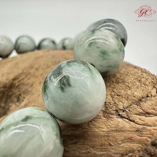 【肌容雪】天然緬甸A貨翡翠飄花圓珠單圈手串 編號326