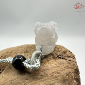 【肌容雪】天然緬甸A貨翡翠糯冰玉兔造型吊墜繩 編號328