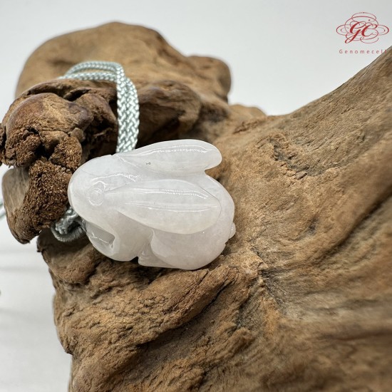 【肌容雪】天然緬甸A貨翡翠糯冰玉兔造型吊墜繩 編號328