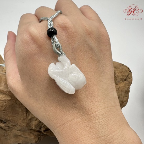 【肌容雪】天然緬甸A貨翡翠糯冰玉兔造型吊墜繩 編號328