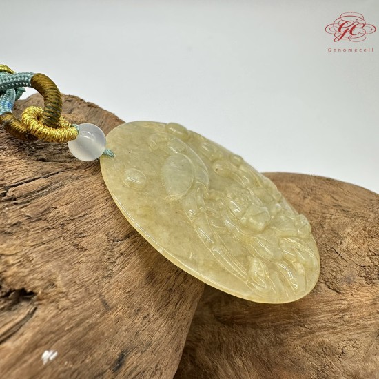 【肌容雪】天然緬甸A貨冰黃翡翠花開富貴平安圓牌吊墜繩 編號331