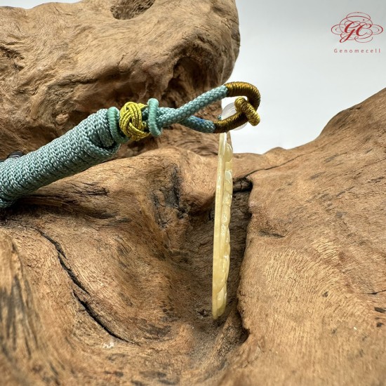 【肌容雪】天然緬甸A貨冰黃翡翠花開富貴平安圓牌吊墜繩 編號331