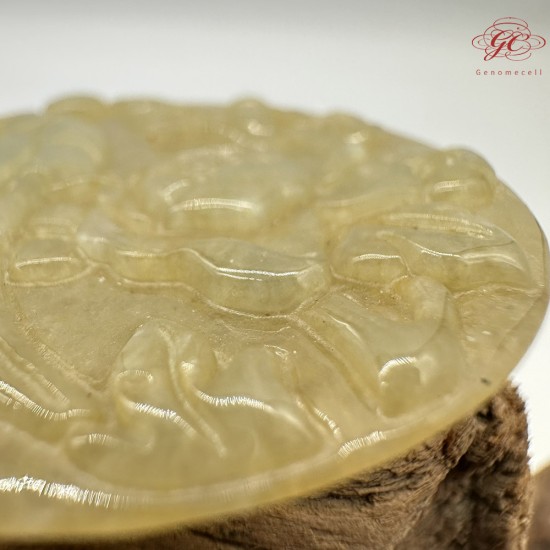 【肌容雪】天然緬甸A貨冰黃翡翠花開富貴平安圓牌吊墜繩 編號331