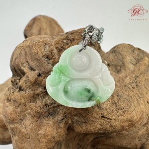 【肌容雪】天然緬甸A貨白底青翡翠彌勒佛吊墜繩 編號332