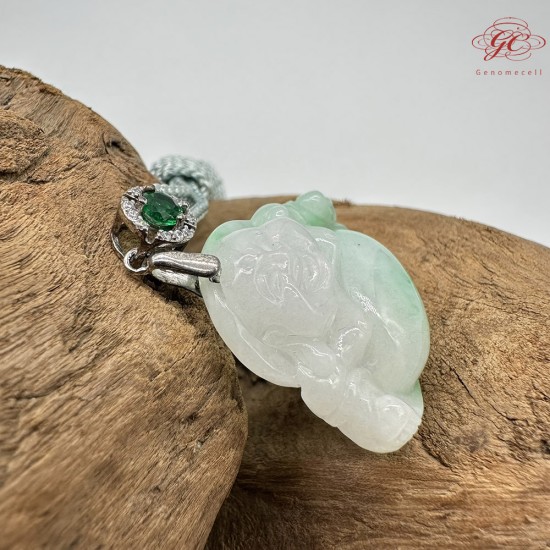 【肌容雪】天然緬甸A貨白底青翡翠彌勒佛吊墜繩 編號332