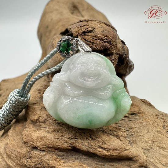 【肌容雪】天然緬甸A貨白底青翡翠彌勒佛吊墜繩 編號332