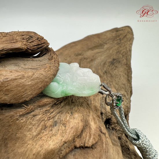 【肌容雪】天然緬甸A貨白底青翡翠彌勒佛吊墜繩 編號332