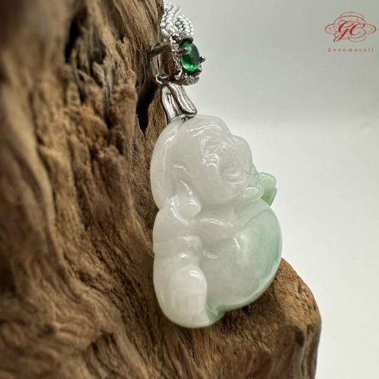 【肌容雪】天然緬甸A貨白底青翡翠彌勒佛吊墜繩 編號332