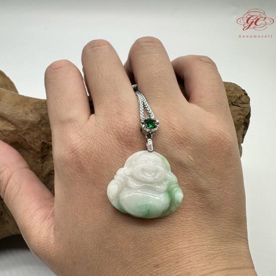 【肌容雪】天然緬甸A貨白底青翡翠彌勒佛吊墜繩 編號332