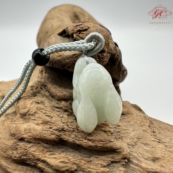 【肌容雪】天然緬甸A貨翡翠糯冰玉兔造型吊墜繩 編號333