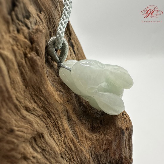 【肌容雪】天然緬甸A貨翡翠糯冰玉兔造型吊墜繩 編號333