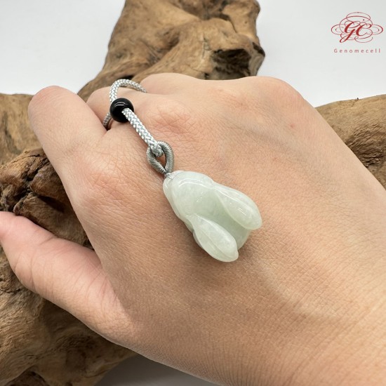 【肌容雪】天然緬甸A貨翡翠糯冰玉兔造型吊墜繩 編號333