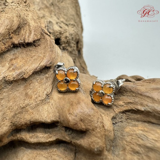 【肌容雪】天然緬甸A貨紅翡四葉草造型耳針 編號334