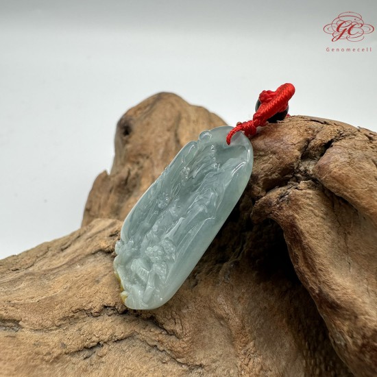 【肌容雪】天然緬甸A貨藍水山水雕刻牌吊墜繩 編號340