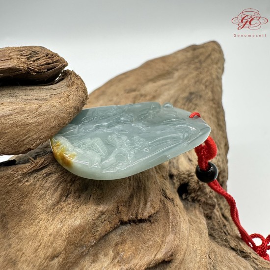 【肌容雪】天然緬甸A貨藍水山水雕刻牌吊墜繩 編號340