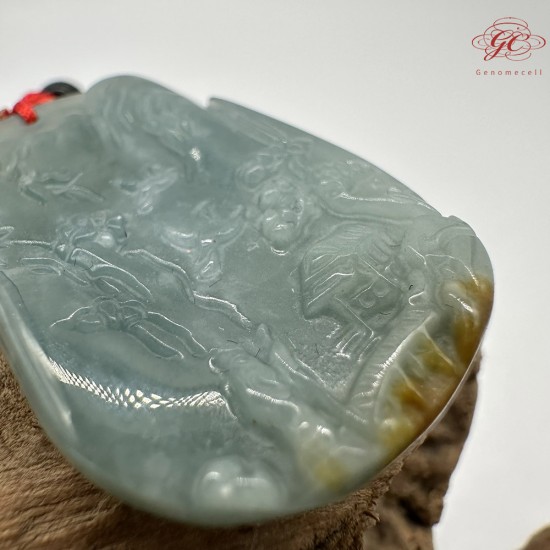 【肌容雪】天然緬甸A貨藍水山水雕刻牌吊墜繩 編號340