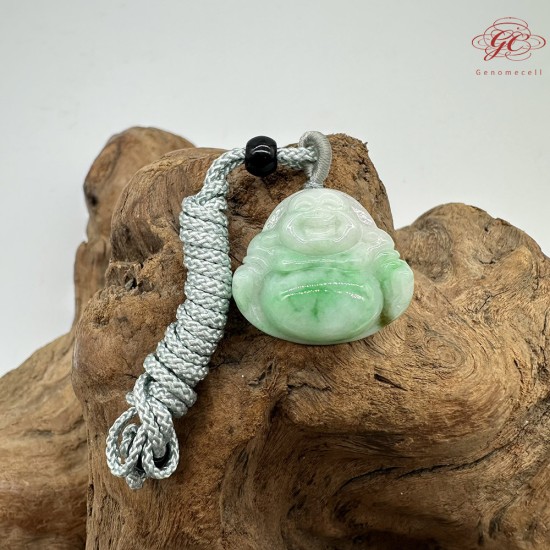 【肌容雪】天然緬甸A貨翠綠彌勒佛翡翠吊墜繩 編號347