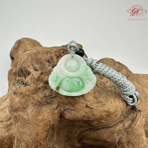 【肌容雪】天然緬甸A貨翠綠彌勒佛翡翠吊墜繩 編號347