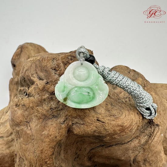 【肌容雪】天然緬甸A貨翠綠彌勒佛翡翠吊墜繩 編號347