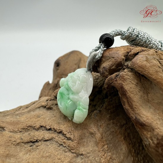 【肌容雪】天然緬甸A貨翠綠彌勒佛翡翠吊墜繩 編號347