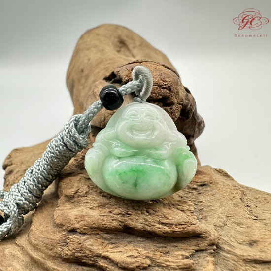 【肌容雪】天然緬甸A貨翠綠彌勒佛翡翠吊墜繩 編號347